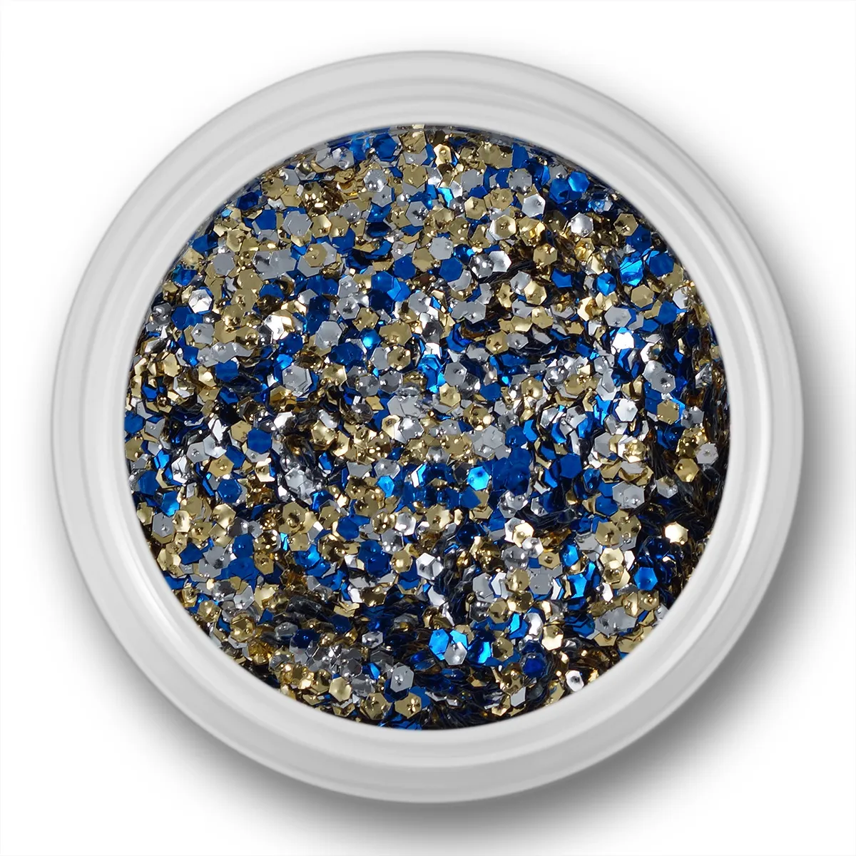Glitter Dust, hexagon, blå, guld, sølv