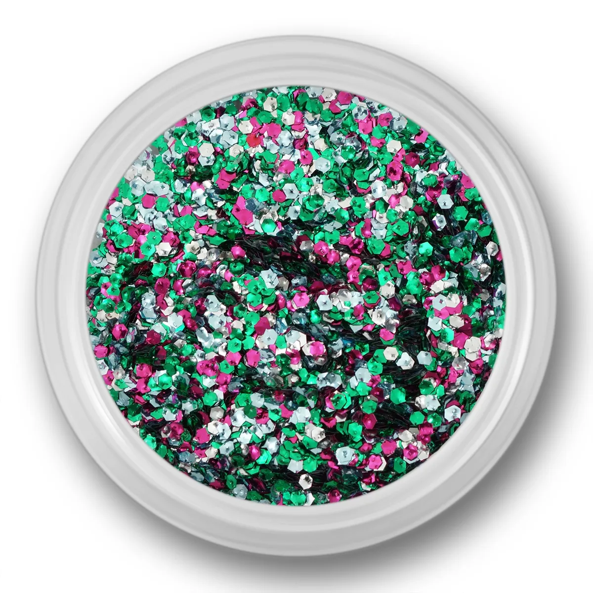 Glitter Dust, hexagon, sølv, grøn, pink
