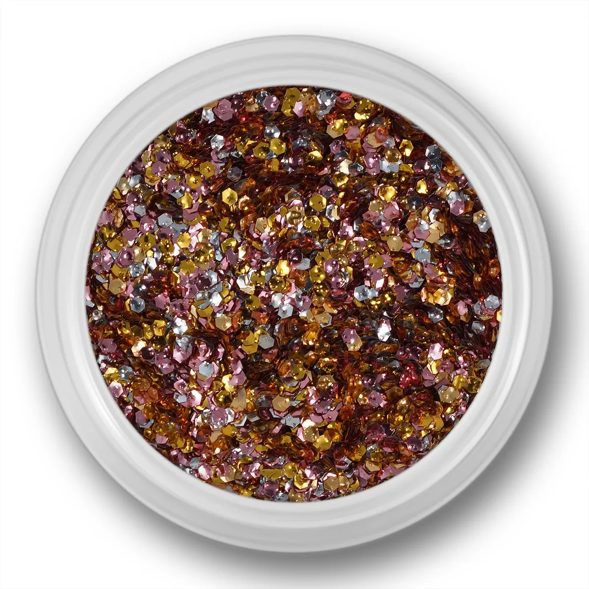 Glitter Dust, hexagon, sølv, guld, pink