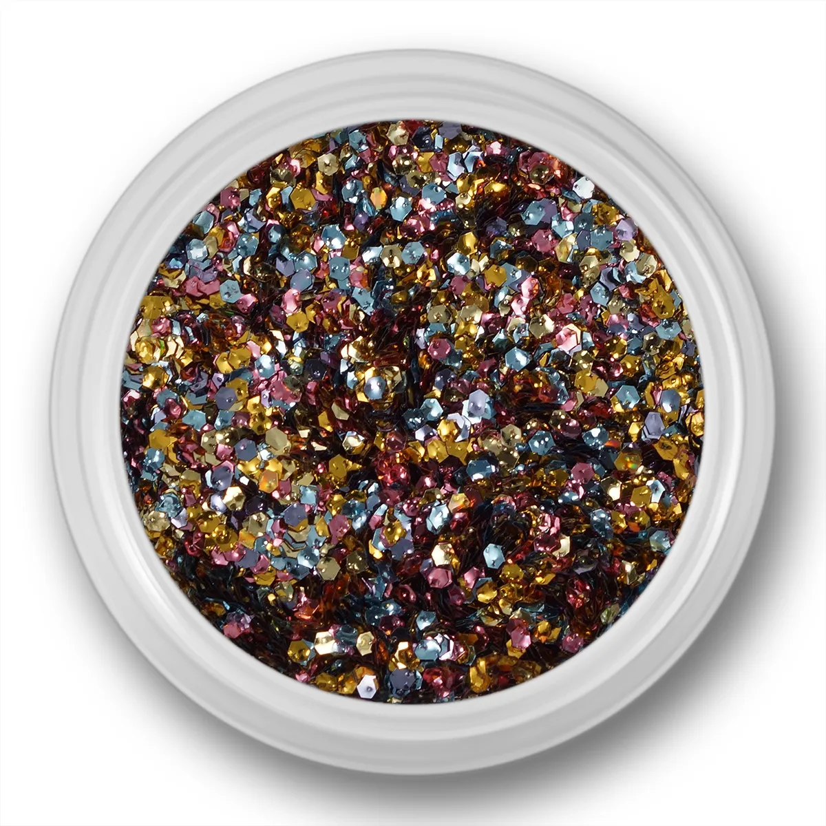 Glitter Dust, hexagon, sølv, guld, pink