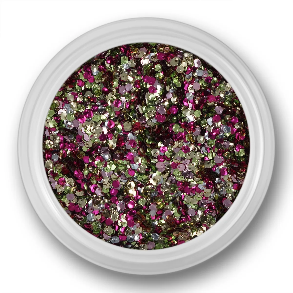 Glitter Dust, hexagon, sølv, guld, pink, grøn